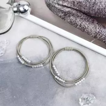 Резинка для волос "Бусинки" (цена за пару) три ряда, микс