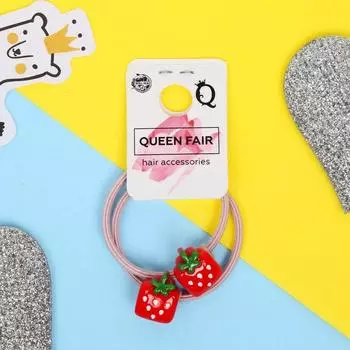 Резинка для волос "Фрукты в квадрате" (набор 2 шт) клубнички, 3 см