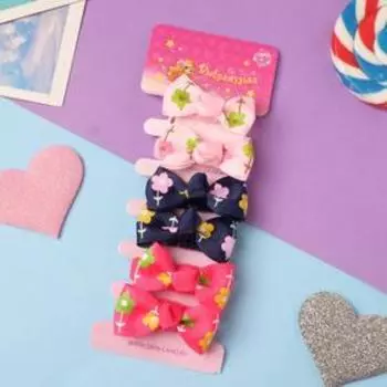 Резинка для волос "Глория" (набор 6 шт) полевые цветочки, розово-синий