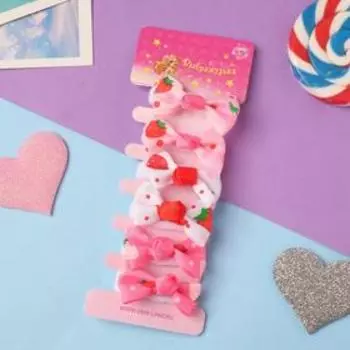 Резинка для волос "Глория" (набор 6 шт) сочные клубнички, микс