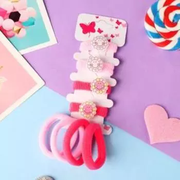 Резинка для волос "Глорис" (набор 8 шт) весёлые ромашки, 4 см, розовый