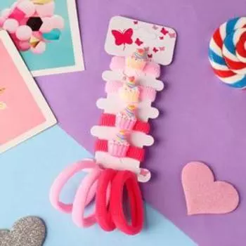 Резинка для волос "Иветта" (набор 8 шт) пироженки, 4 см, розовый