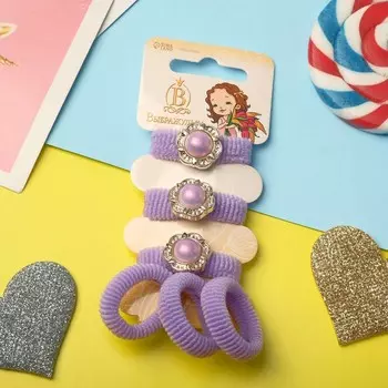 Резинки для волос «Кокетка», набор 6 шт.,. пуговка, сиреневые