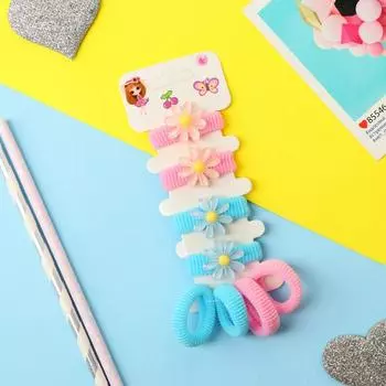 Резинка для волос "Лапочка" (набор 8 шт) цветочки, розово-голубой