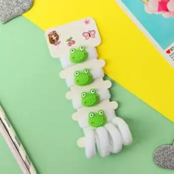 Резинка для волос "Лапочка" (набор 8 шт) лягушки мордочки, бело-зелёный