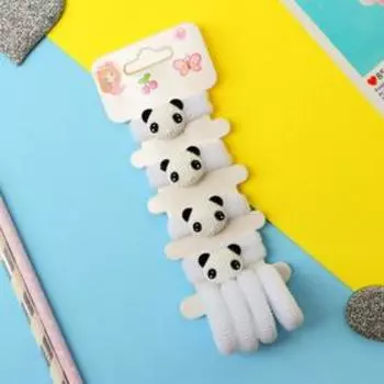 Резинка для волос "Лапочка" (набор 8 шт) панды мордочки, белый