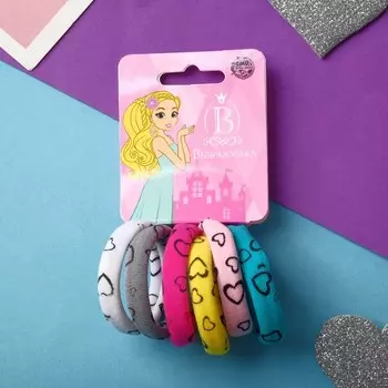 Резинка для волос "Лина" (набор 6 шт) сердечки, 4 см