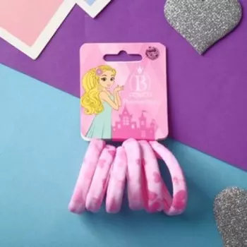 Резинка для волос "Лина" (набор 6 шт) сердечки нежность, 4 см, розовый