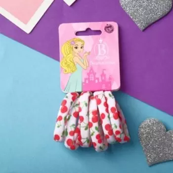 Резинка для волос "Лина" (набор 6 шт) вишенки, 4 см, бело-красный