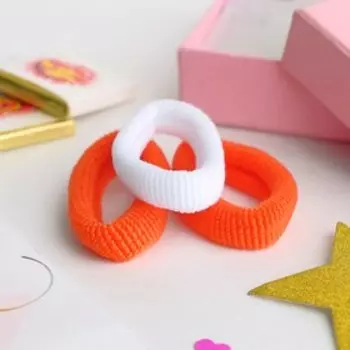 Резинка для волос "Лисичка" (набор 3 шт) 5,5 см, оранжевый белый