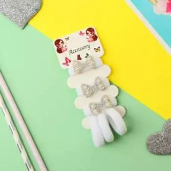 Резинка для волос "Лола" (набор 6 шт) бантики, белый