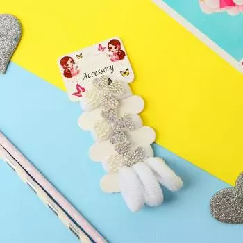 Резинка для волос "Лола" (набор 6 шт) цветочки, белый