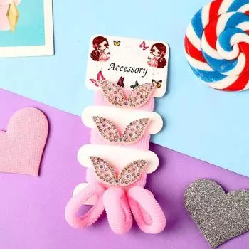 Резинка для волос "Лола" (набор 6 шт) ушки сверкание, розовый