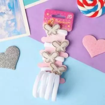 Резинка для волос "Лори" (набор 8 шт) бабочки, 3 см, белый