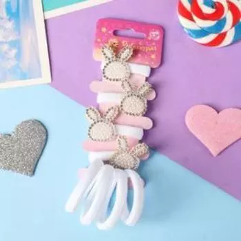 Резинка для волос "Лори" (набор 8 шт) зайки, 3 см, белый