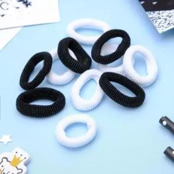 Резинки для волос «Махрушка», набор 76 шт., 3.5 см, чёрные, белые