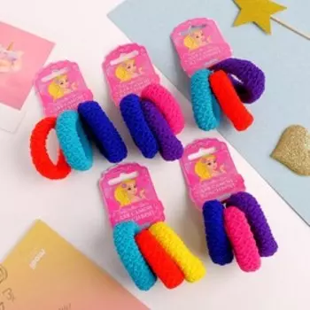 Резинка для волос "Махрушка" (набор 3 шт) узорчатая, яркий микс