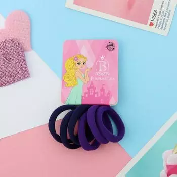 Резинка для волос "Махрушка" (набор 6 шт) 3,5 см, синий фиолетовый