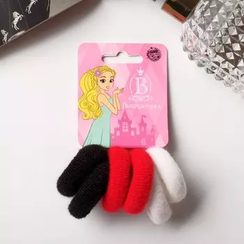 Резинка для волос "Махрушка" (набор 6 шт) широкая классика, 4х1 см, белый, чёрный, красный