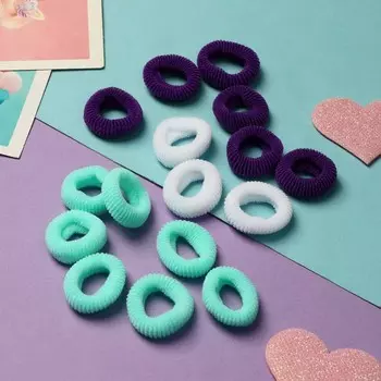 Резинки для волос «Махрушка спорт», набор 100 шт., 2 см, белые, зелёные, фиолетовые