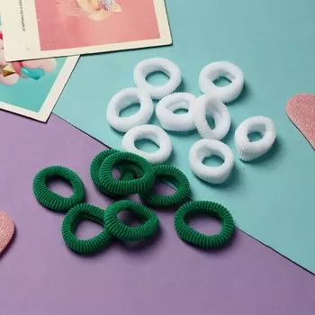 Резинки для волос «Махрушка спорт», набор 100 шт., 2 см, бело-зелёные