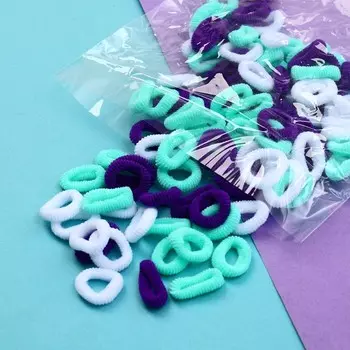 Резинка для волос "Махрушка спорт" (набор 98 шт) 2 см, белый зелёный фиолетовый