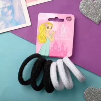 Резинка для волос "Махрушка спорт" (набор 6 шт) блеск классика, 4,5 см, чёрный белый