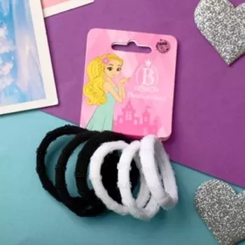 Резинка для волос "Махрушка спорт" (набор 6 шт) петельки блеск, 4,5 см, чёрно-белый