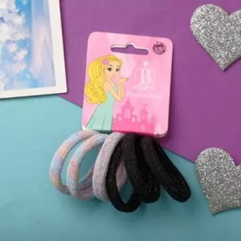 Резинка для волос "Махрушка спорт" (набор 6 шт) проблески, 4,5 см, чёрный голубой