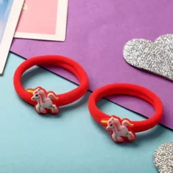 Резинка для волос "Маленькая радость" (набор 2 шт) единорожек, красный