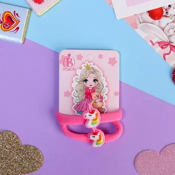 Резинки для волос «Маленькая радость», набор 2 шт., единорог, 3.5 см, розовые