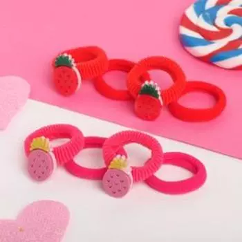 Резинка для волос "Манечка" (набор 8 шт) ананас, 3 см, красно-розовый