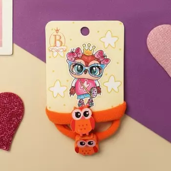 Резинки для волос «Мелодия», набор 2 шт., совушка, 4 см, оранжевый