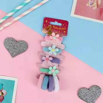 Резинка для волос "Мила" (набор 8 шт) цветочки, микс