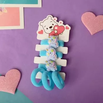 Резинка для волос "Мишутка" (набор 6 шт) единорог, голубой