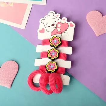 Резинка для волос "Мишутка" (набор 6 шт) цветочек, малиновый