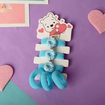 Резинки для волос «Мишутка», набор 6 шт., пончик, голубые