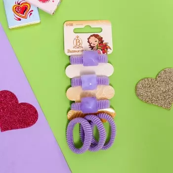 Резинки для волос «Нежность», набор 6 шт., геометрия, 2 см, сиреневые