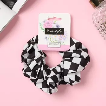 Резинка для волос «Орбита», клетка стиль, 12 см, чёрно-белая