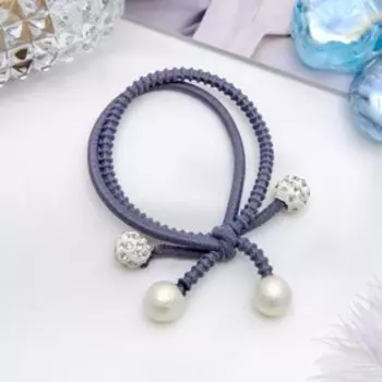 Резинка для волос "Палермо" шарики жемчуг, 6 см, бело-серый