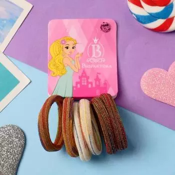 Резинка для волос "Перелив" (набор 6 шт) 5 см, жёлто-коричневый