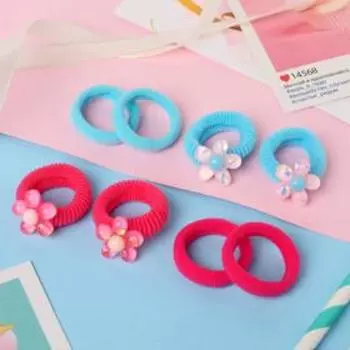 Резинка для волос "Перламутр" (набор 8 шт) цветочек, розово-голубой