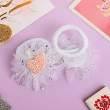 Резинка для волос "Первоклашка" (цена за пару) сердечко, персиково-белый