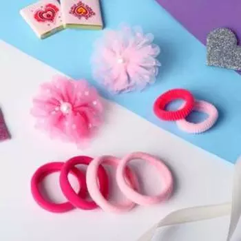 Резинка для волос "Сабрина" (набор 8 шт) горошинки, розовый