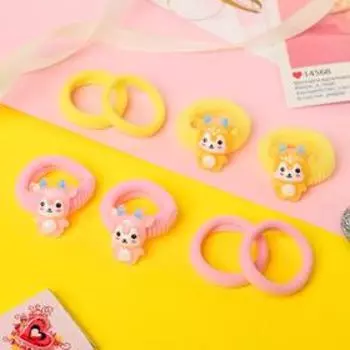 Резинка для волос "Шелли" (набор 8 шт) оленятки, розово-жёлтый