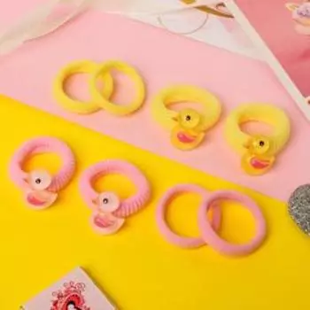 Резинка для волос "Шелли" (набор 8 шт) уточки, жёлто-розовый