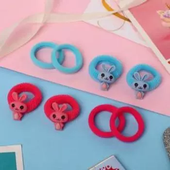 Резинка для волос "Шелли" (набор 8 шт) зайчики, розово-голубой