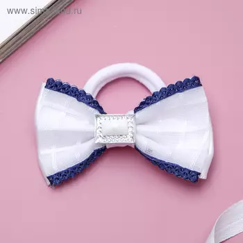 Бант для волос на резинке «Школьница», двойной, клетка, 7 см, сине-белый