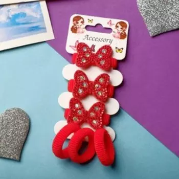 Резинка для волос "Солнышко" (набор 6 шт) бантик, красный