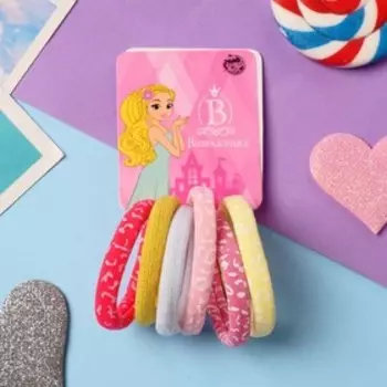 Резинка для волос "Спорт" (набор 6 шт) пятнышки блеск, 5 см. микс